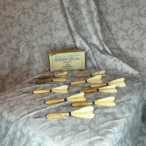 Box of vintage turkey feather Widdy official tournament 6"darts ( Some Damaged )